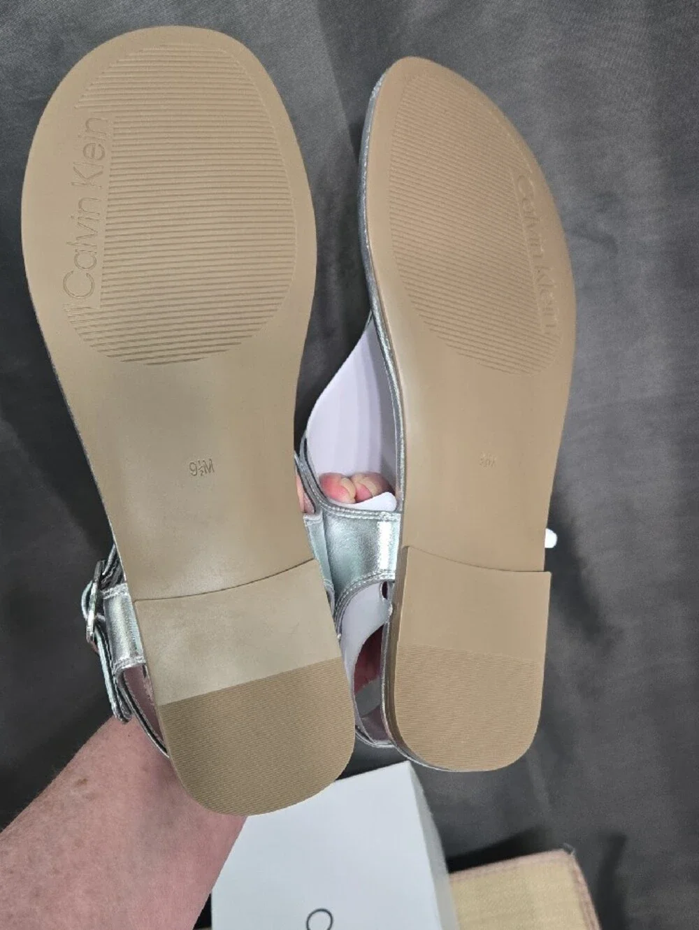 Calvin Klein Metallic Silver Thong Slingback Sandals